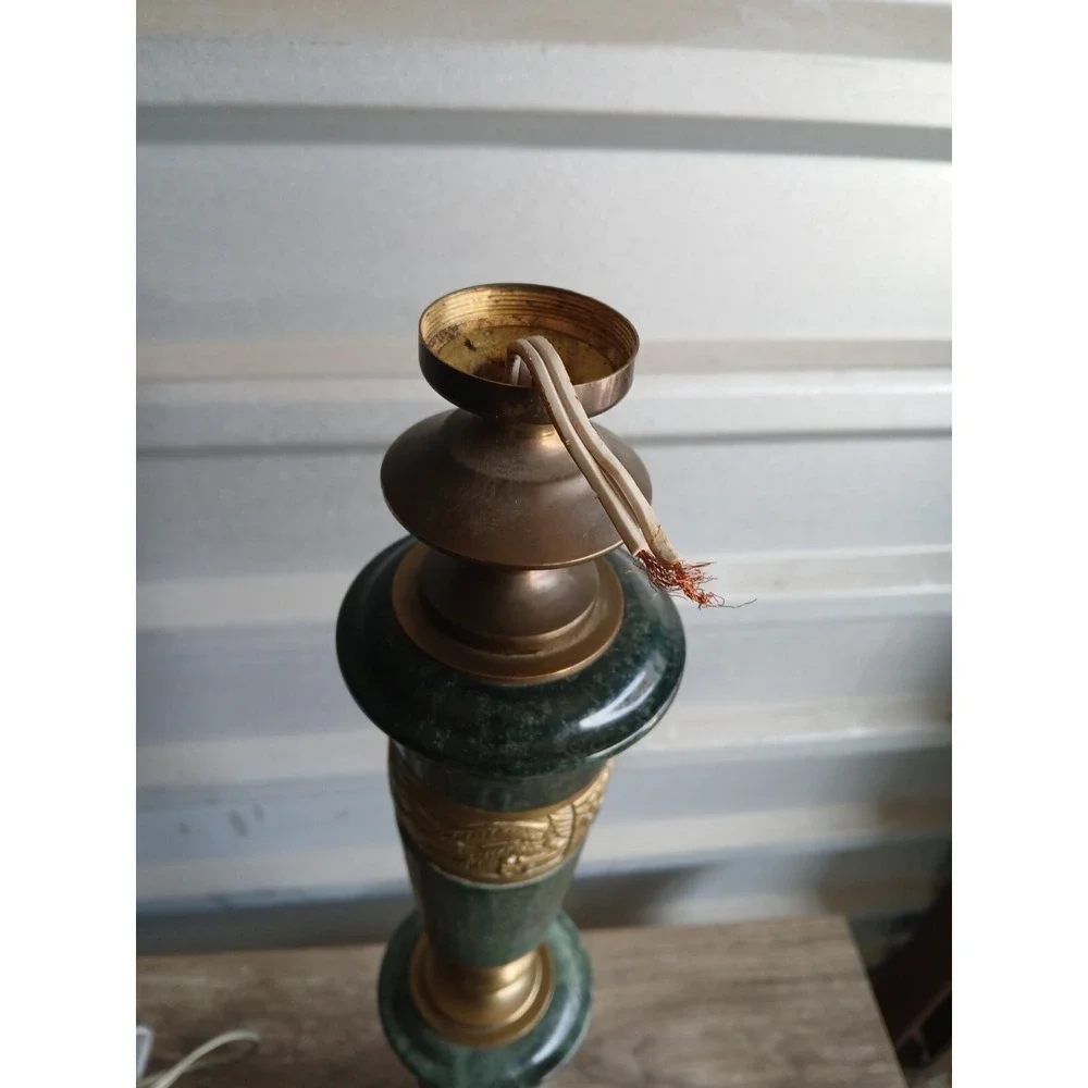 Asian Style Green Marble And Brass‎ Table Lamp